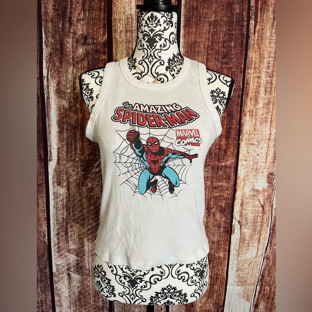 Marvel | Women’s White Ribbed Spider-Man Tank Top